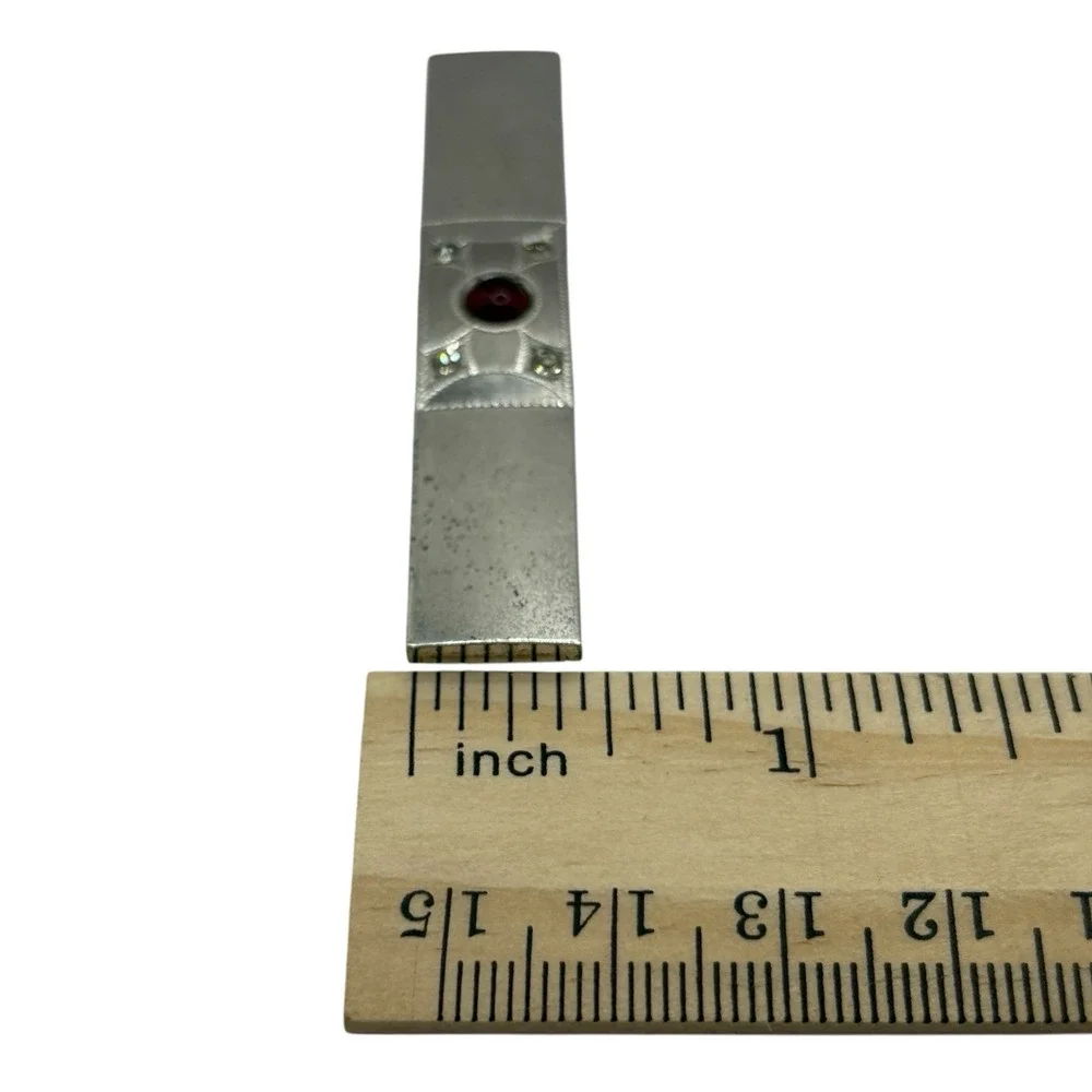 P&K Cufflinks Tie Bar Set‎ Sterling Silver Top Red Clear Rhinestones VTG Antique